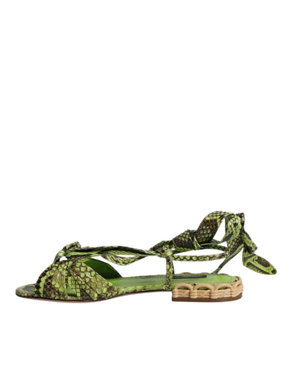 Sandali alla caviglia con stampa animalier verde Dolce &amp; Gabbana