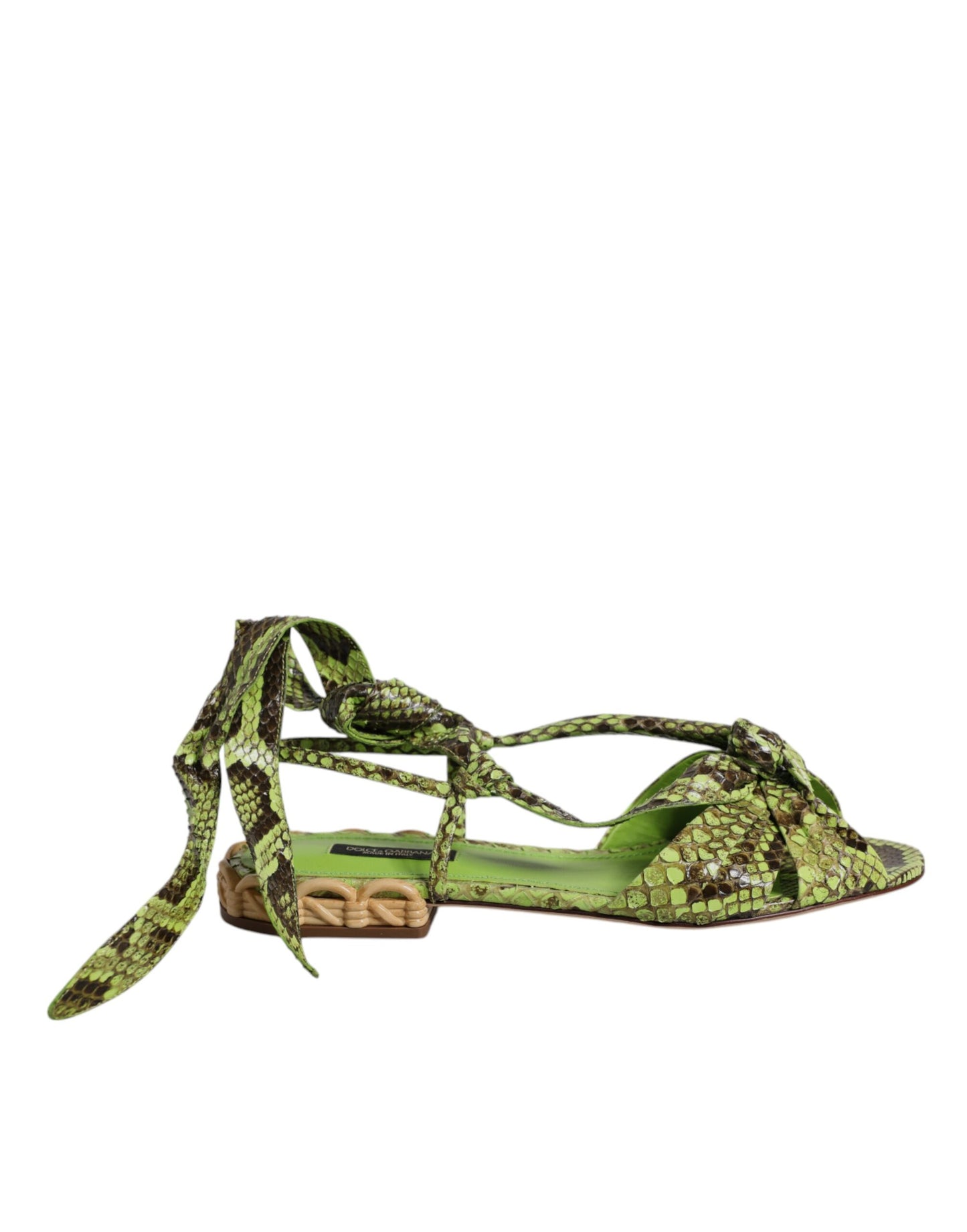 Sandali alla caviglia con stampa animalier verde Dolce &amp; Gabbana