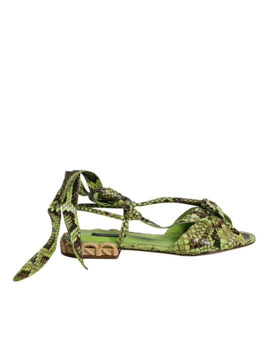 Sandali alla caviglia con stampa animalier verde Dolce &amp; Gabbana