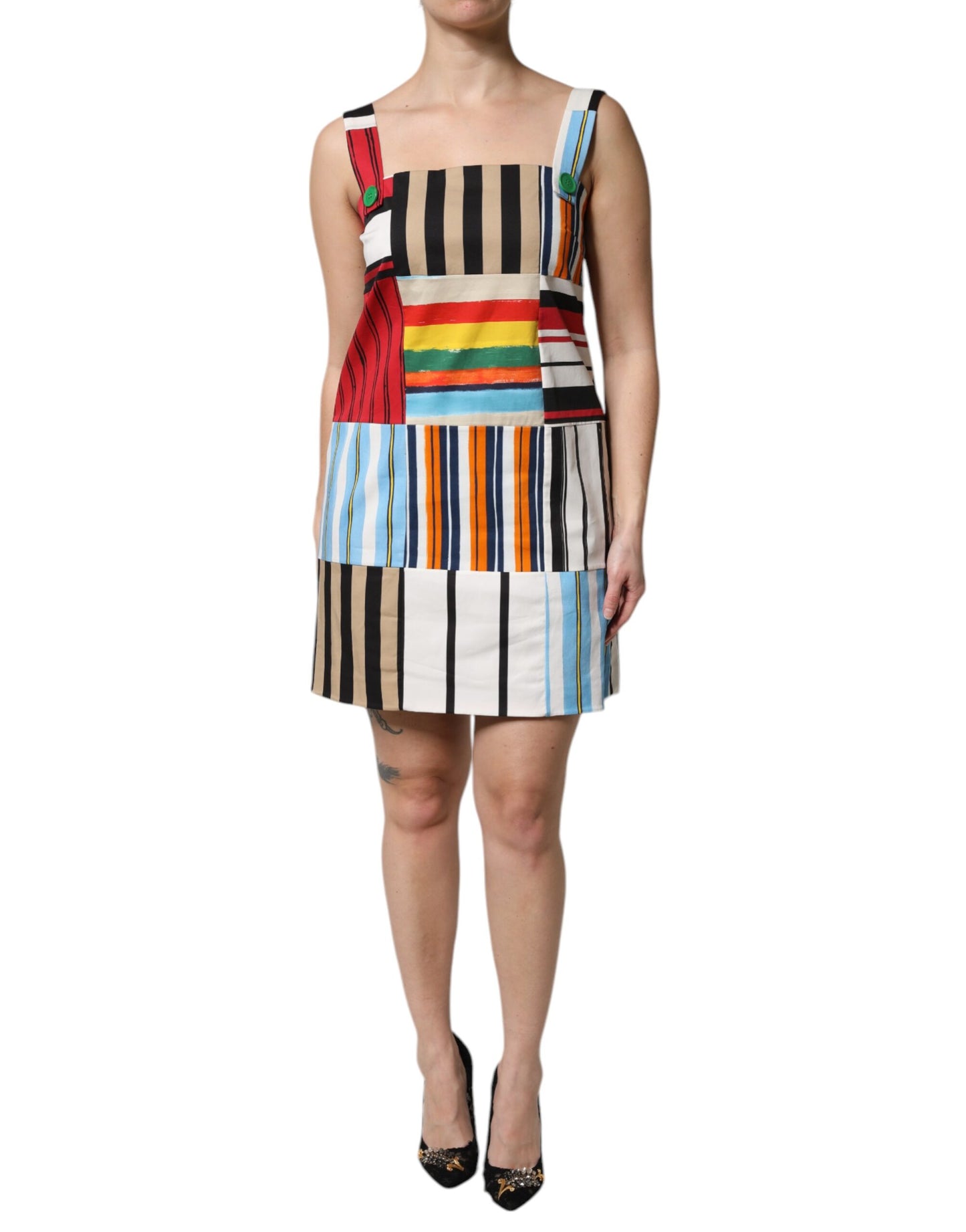 Abito senza maniche a righe in cotone multicolore Dolce &amp; Gabbana