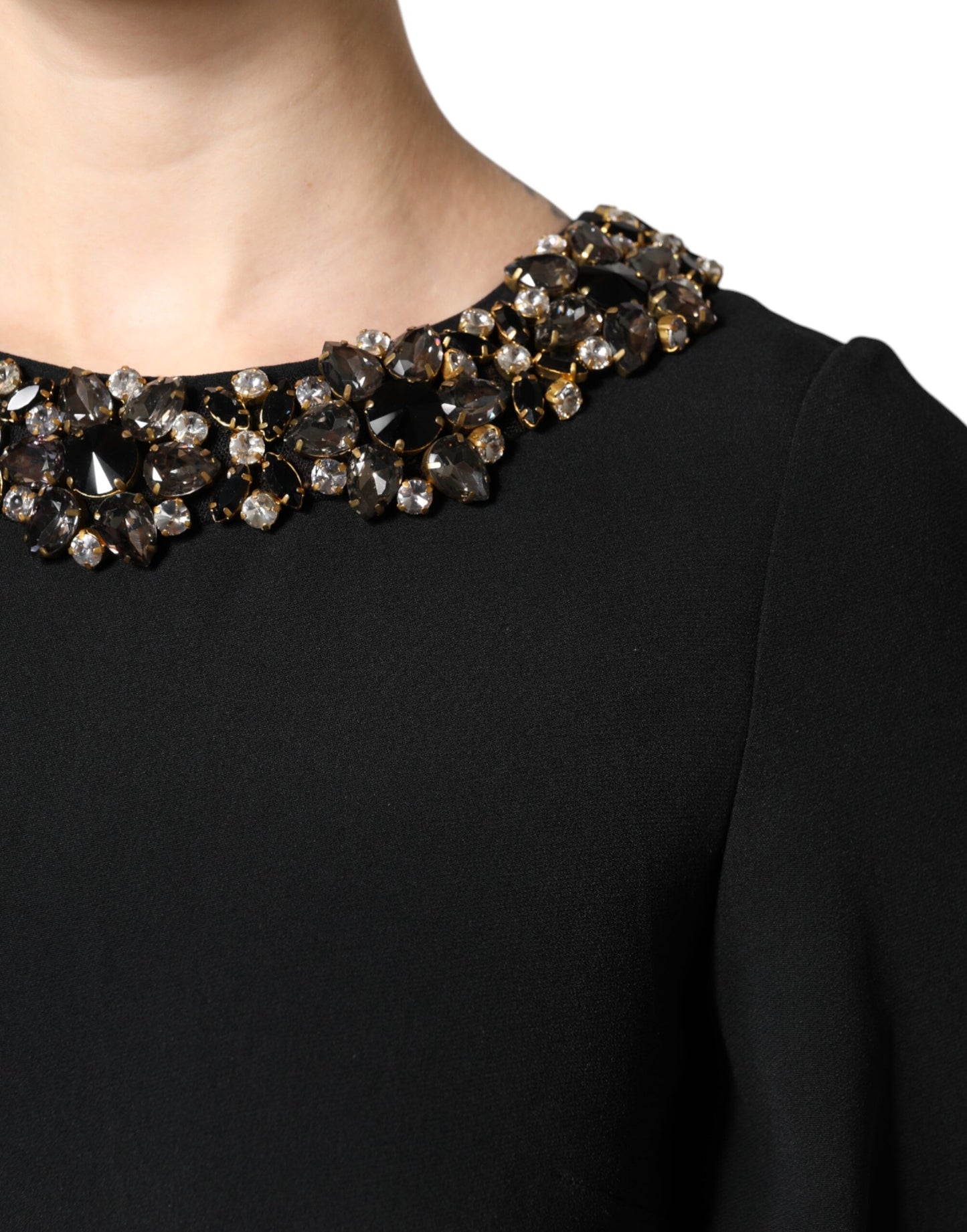 Mini abito girocollo con cristalli neri Dolce &amp; Gabbana
