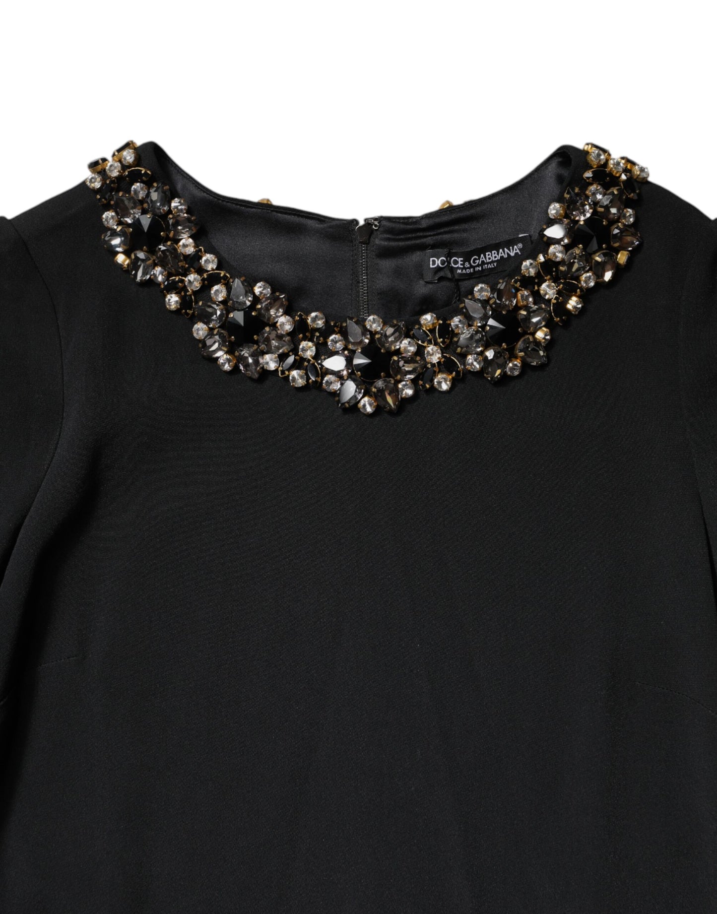 Mini abito girocollo con cristalli neri Dolce &amp; Gabbana