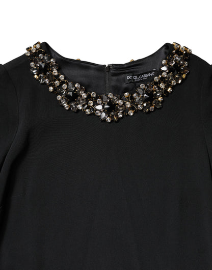 Mini abito girocollo con cristalli neri Dolce &amp; Gabbana