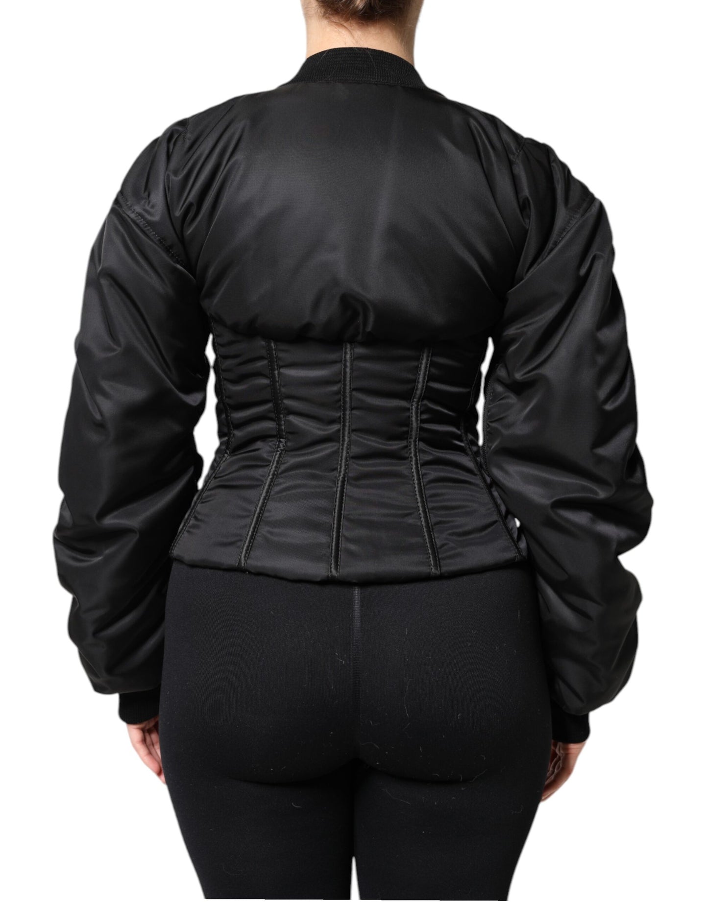 Giacca corsetto bustier con cerniera intera in nylon nero Dolce &amp; Gabbana