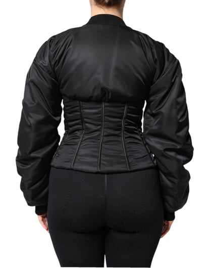 Giacca corsetto bustier con cerniera intera in nylon nero Dolce &amp; Gabbana