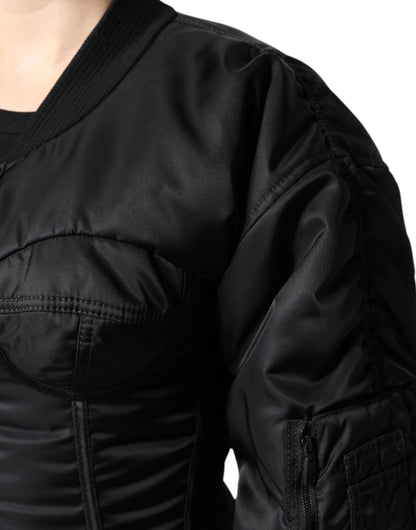 Giacca corsetto bustier con cerniera intera in nylon nero Dolce &amp; Gabbana