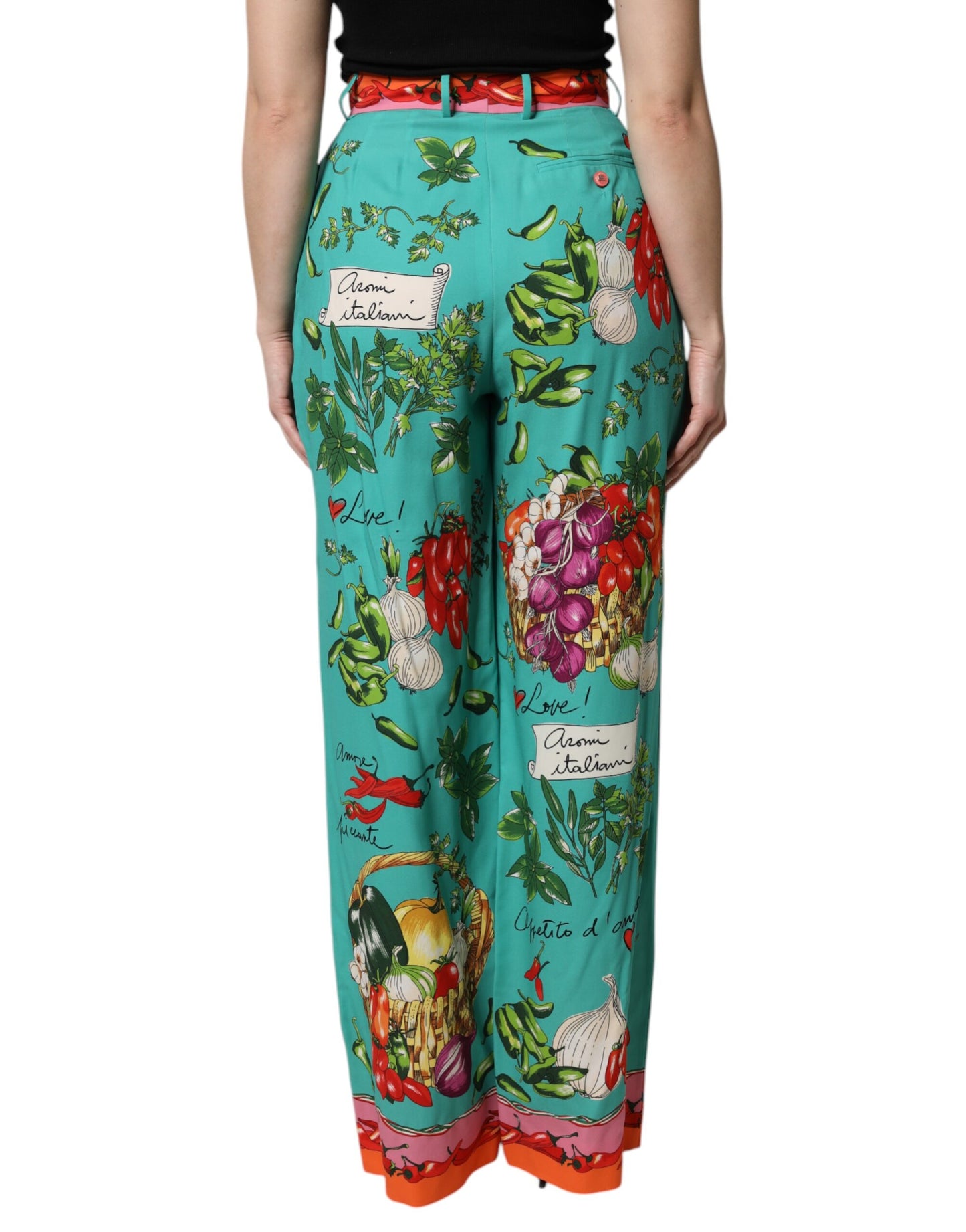 Pantaloni dritti in seta stampata verde Dolce &amp; Gabbana