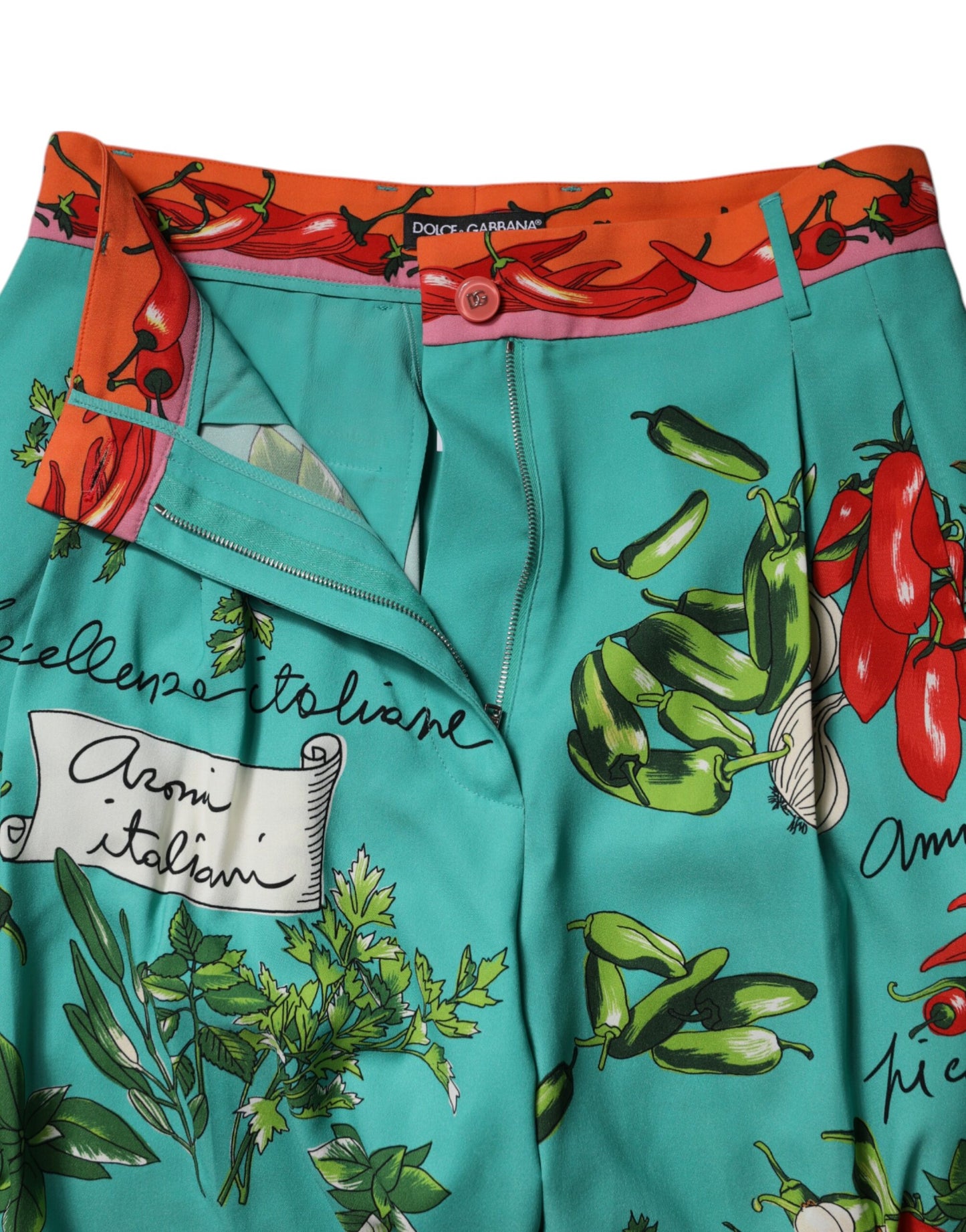 Pantaloni dritti in seta stampata verde Dolce &amp; Gabbana