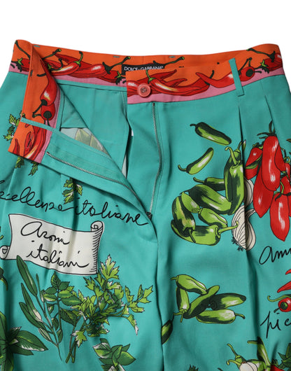 Pantaloni dritti in seta stampata verde Dolce &amp; Gabbana