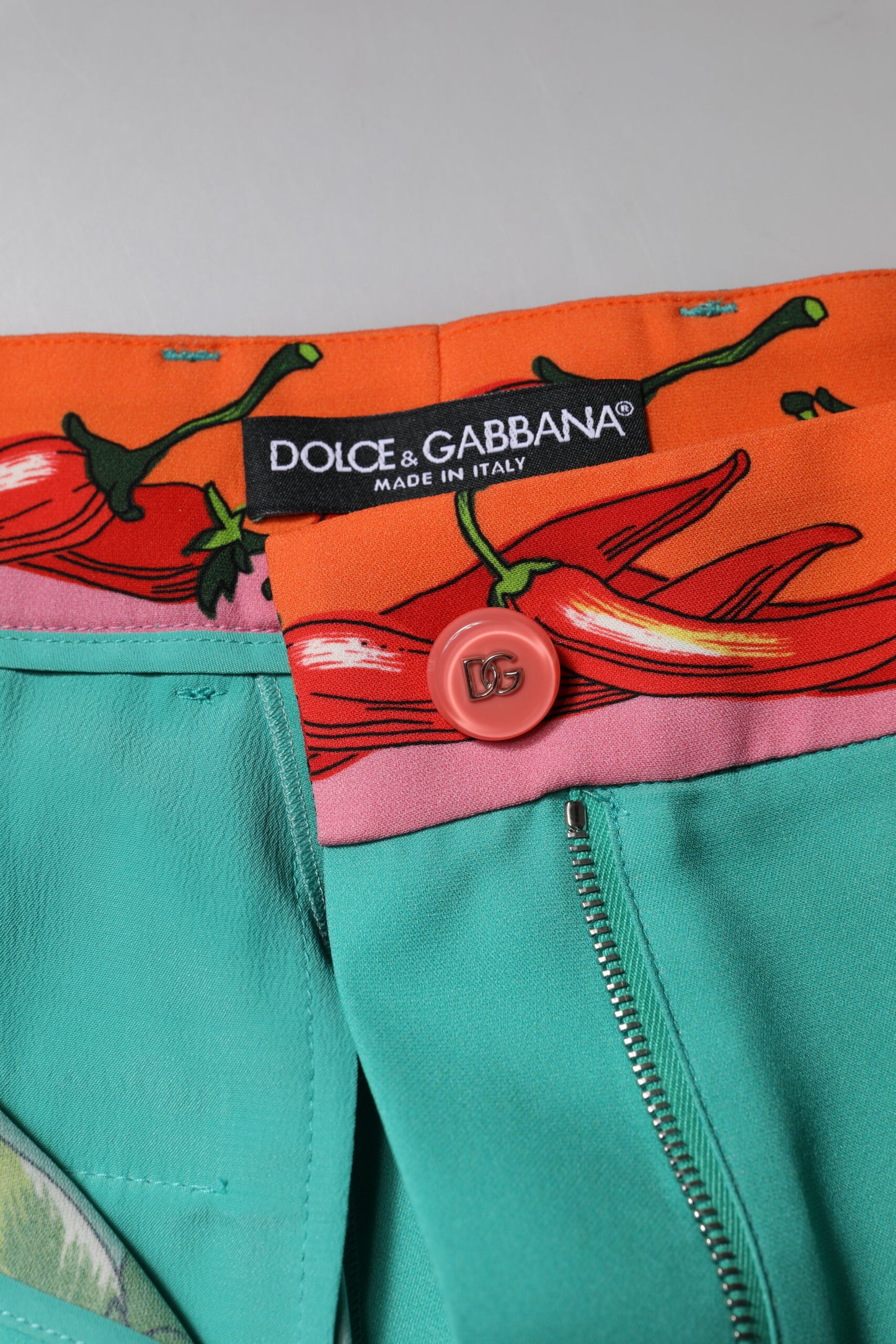 Pantaloni dritti in seta stampata verde Dolce &amp; Gabbana