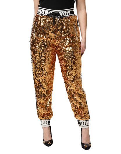 Pantaloni da jogging con paillettes e logo DG in oro metallizzato Dolce &amp; Gabbana