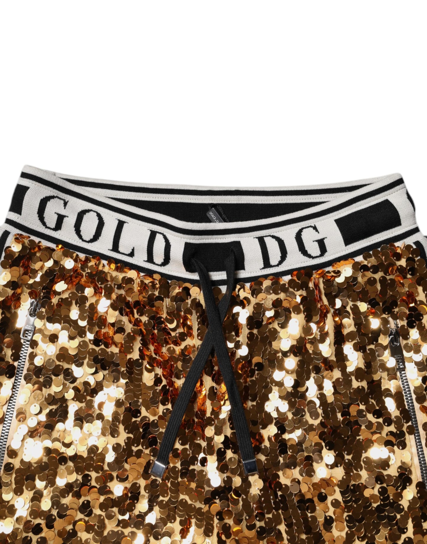 Pantaloni da jogging con paillettes e logo DG in oro metallizzato Dolce &amp; Gabbana