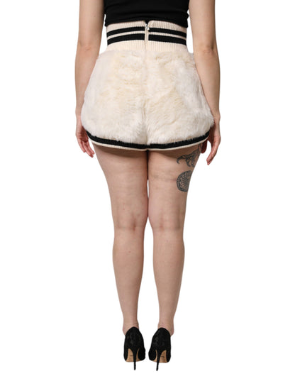 Pantaloncini corti a vita alta in pelliccia sintetica bianca Dolce &amp; Gabbana