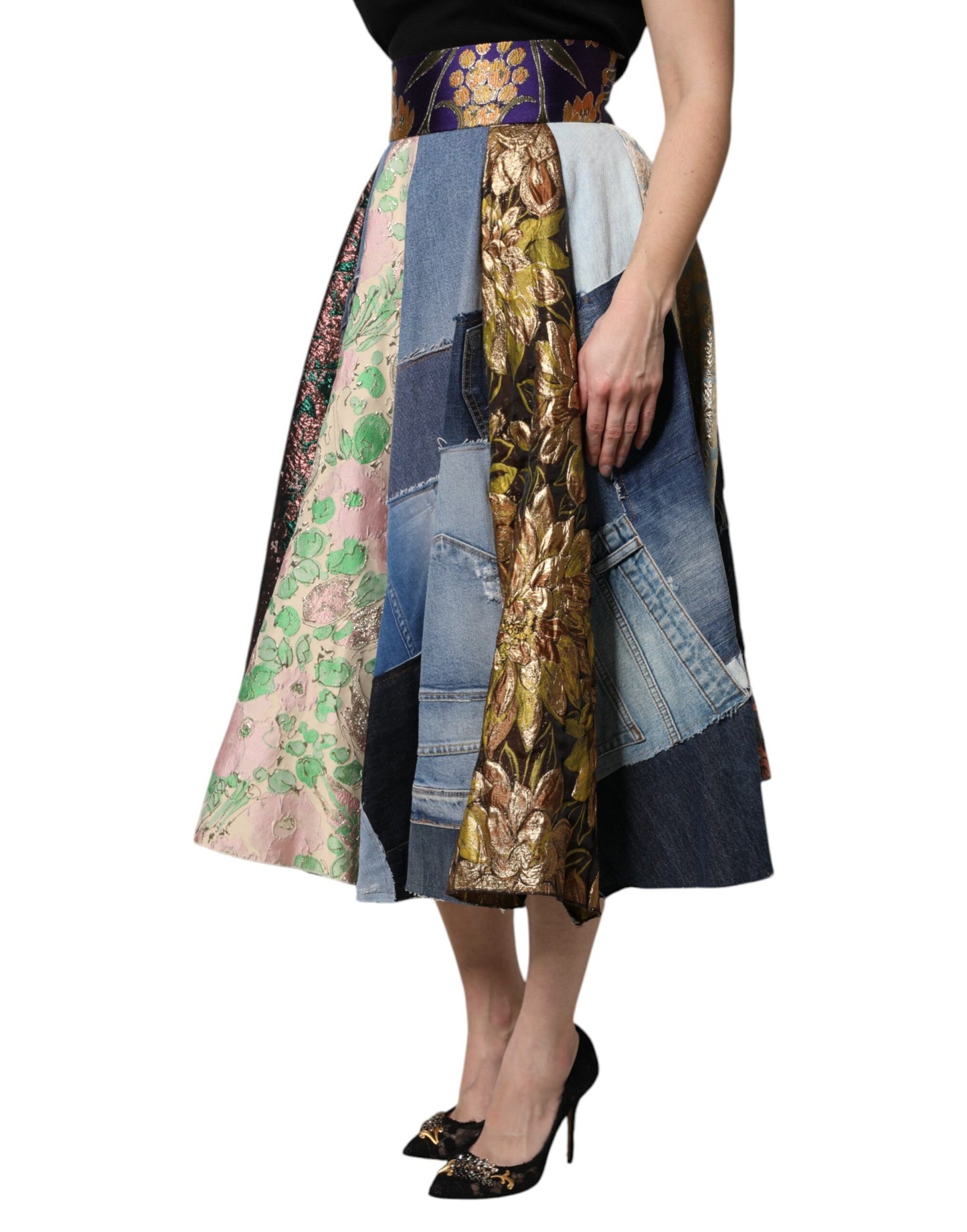 Gonna midi a vita alta con patchwork multicolore Dolce &amp; Gabbana