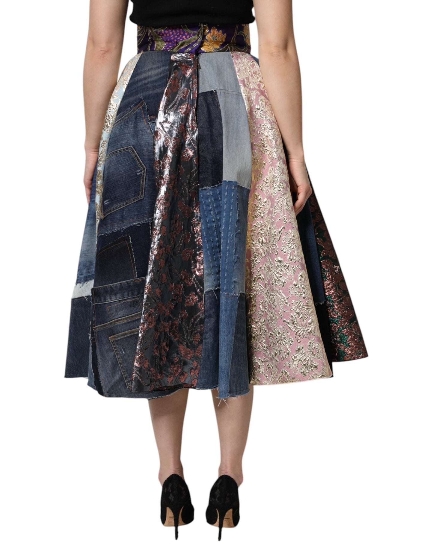 Gonna midi a vita alta con patchwork multicolore Dolce &amp; Gabbana