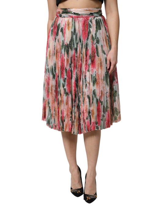 Gonna midi a vita alta in seta multicolore Dolce &amp; Gabbana