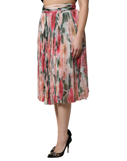 Gonna midi a vita alta in seta multicolore Dolce &amp; Gabbana