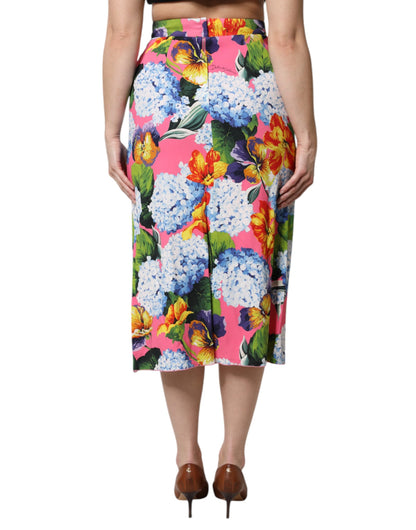 Gonna midi a vita alta con stampa floreale multicolore Dolce &amp; Gabbana