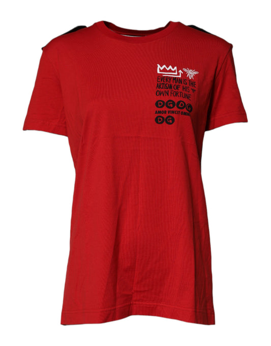 T-shirt a maniche corte con scollo rotondo in cotone rosso Dolce &amp; Gabbana