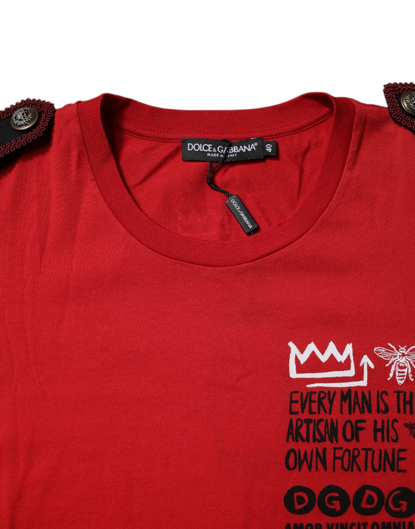 T-shirt a maniche corte con scollo rotondo in cotone rosso Dolce &amp; Gabbana