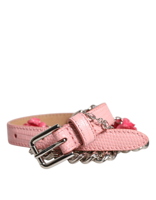 Cintura in pelle testurizzata con rose rosa decorate Dolce &amp; Gabbana