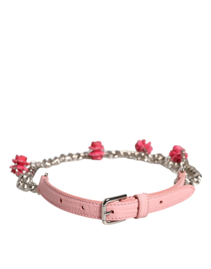 Cintura in pelle testurizzata con rose rosa decorate Dolce &amp; Gabbana