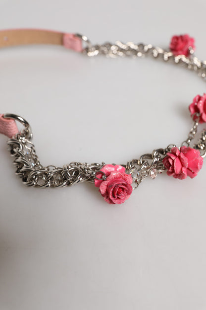 Cintura in pelle testurizzata con rose rosa decorate Dolce &amp; Gabbana