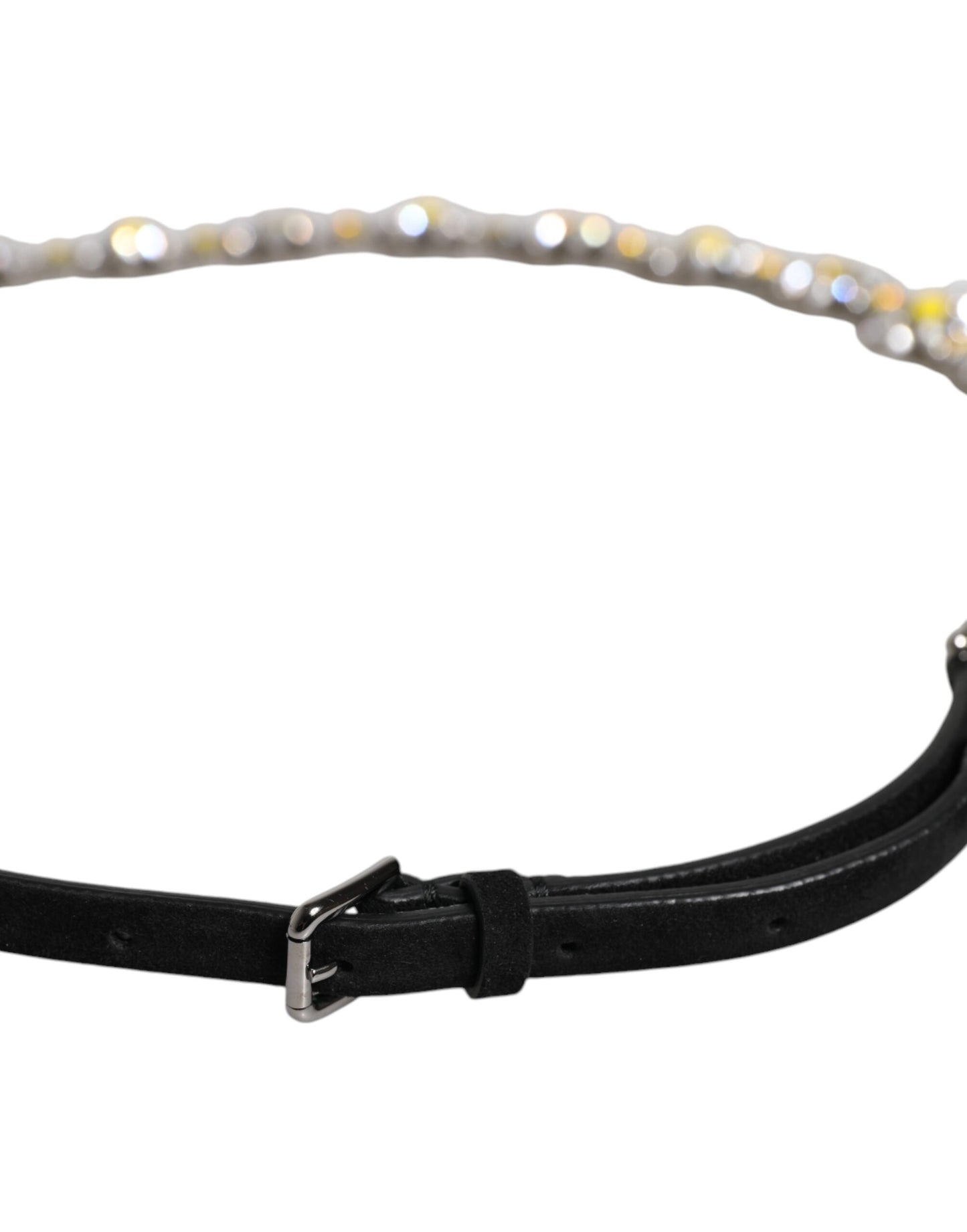 Cintura Dolce &amp; Gabbana in pelle nera con cristalli e margherite