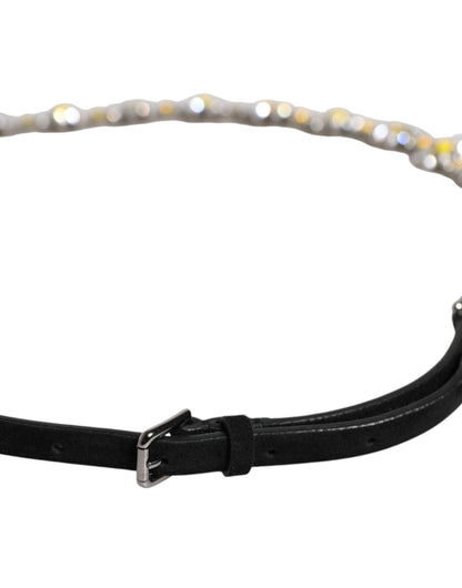 Cintura Dolce &amp; Gabbana in pelle nera con cristalli e margherite