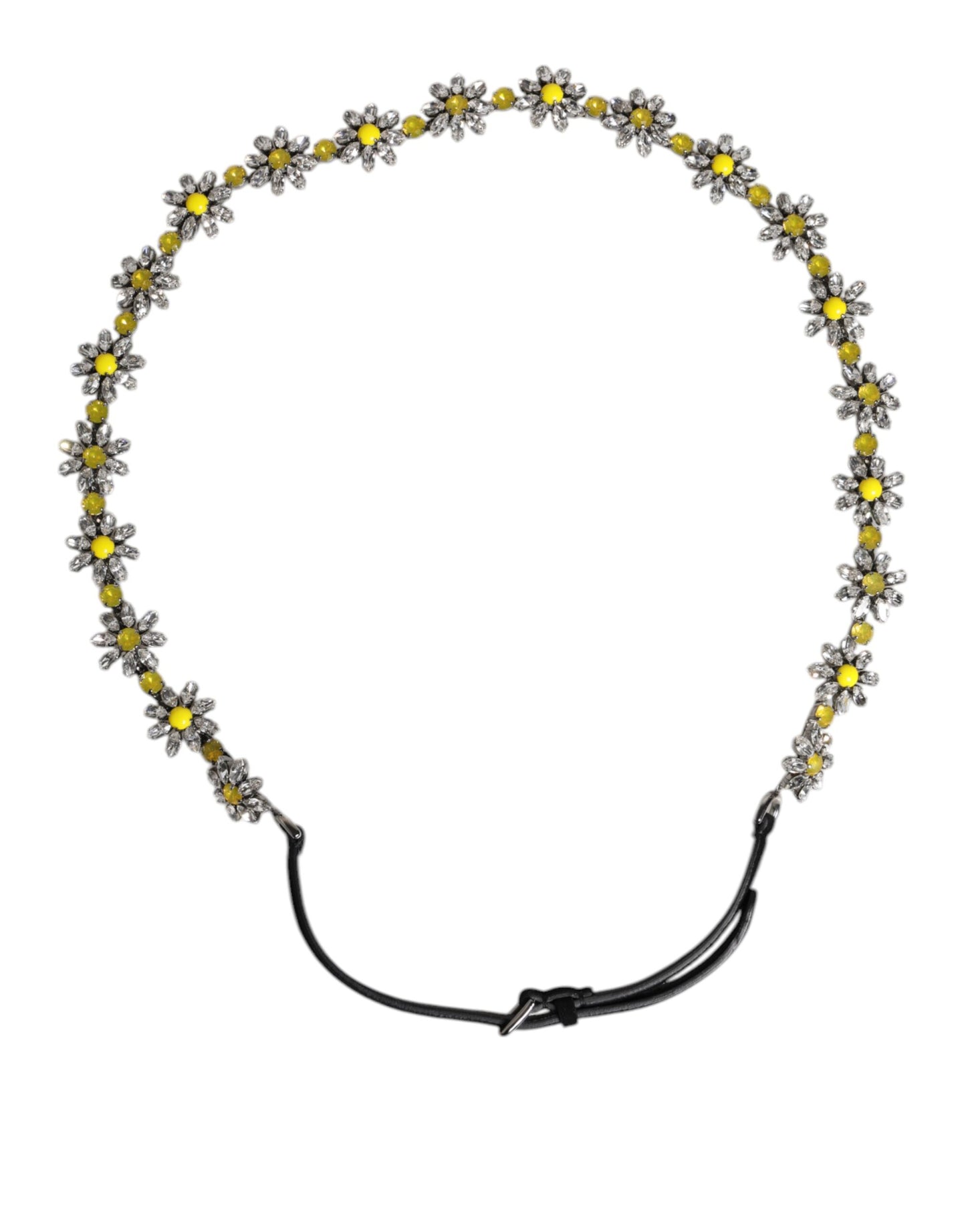 Cintura Dolce &amp; Gabbana in pelle nera con cristalli e margherite
