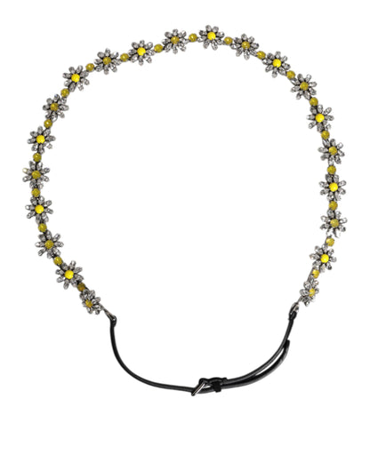 Cintura Dolce &amp; Gabbana in pelle nera con cristalli e margherite