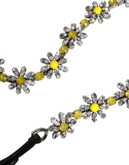 Cintura Dolce &amp; Gabbana in pelle nera con cristalli e margherite