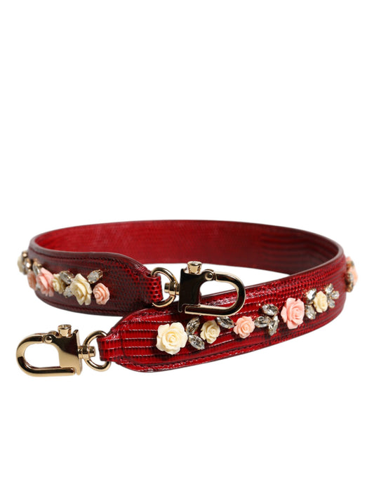 Borsa a tracolla con decorazioni floreali in pelle rossa Dolce &amp; Gabbana