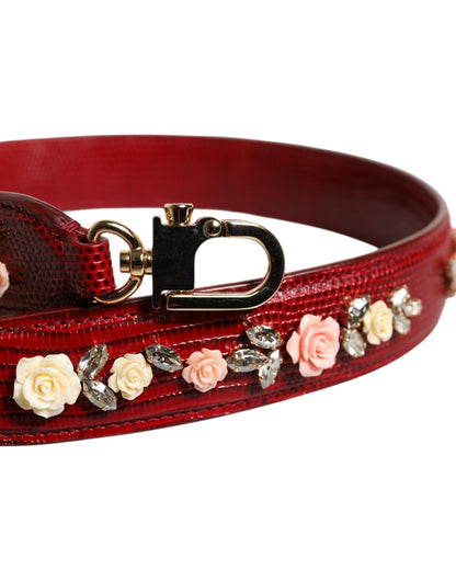 Borsa a tracolla con decorazioni floreali in pelle rossa Dolce &amp; Gabbana