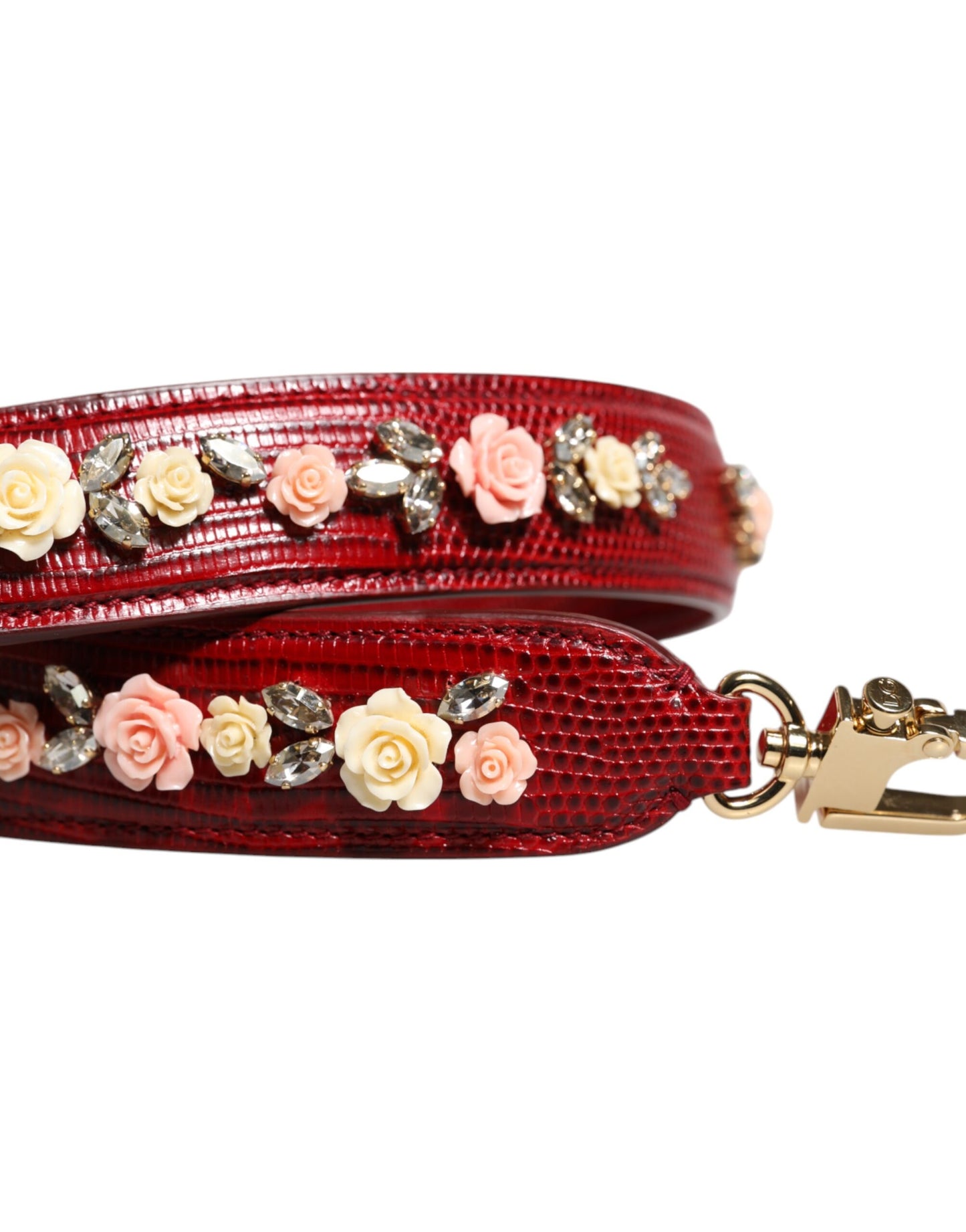 Borsa a tracolla con decorazioni floreali in pelle rossa Dolce &amp; Gabbana