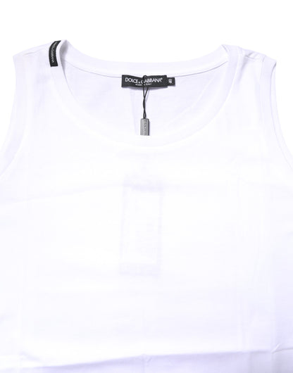 T-shirt girocollo senza maniche in cotone bianco Dolce &amp; Gabbana