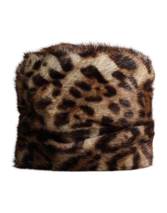 Cappello da pescatore da donna in pelliccia sintetica leopardata marrone Dolce & Gabbana