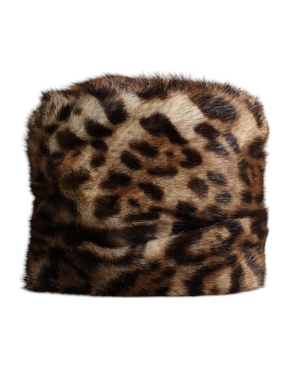 Cappello da pescatore da donna in pelliccia sintetica leopardata marrone Dolce &amp; Gabbana
