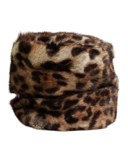 Cappello da pescatore da donna in pelliccia sintetica leopardata marrone Dolce &amp; Gabbana