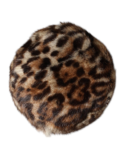 Cappello da pescatore da donna in pelliccia sintetica leopardata marrone Dolce &amp; Gabbana