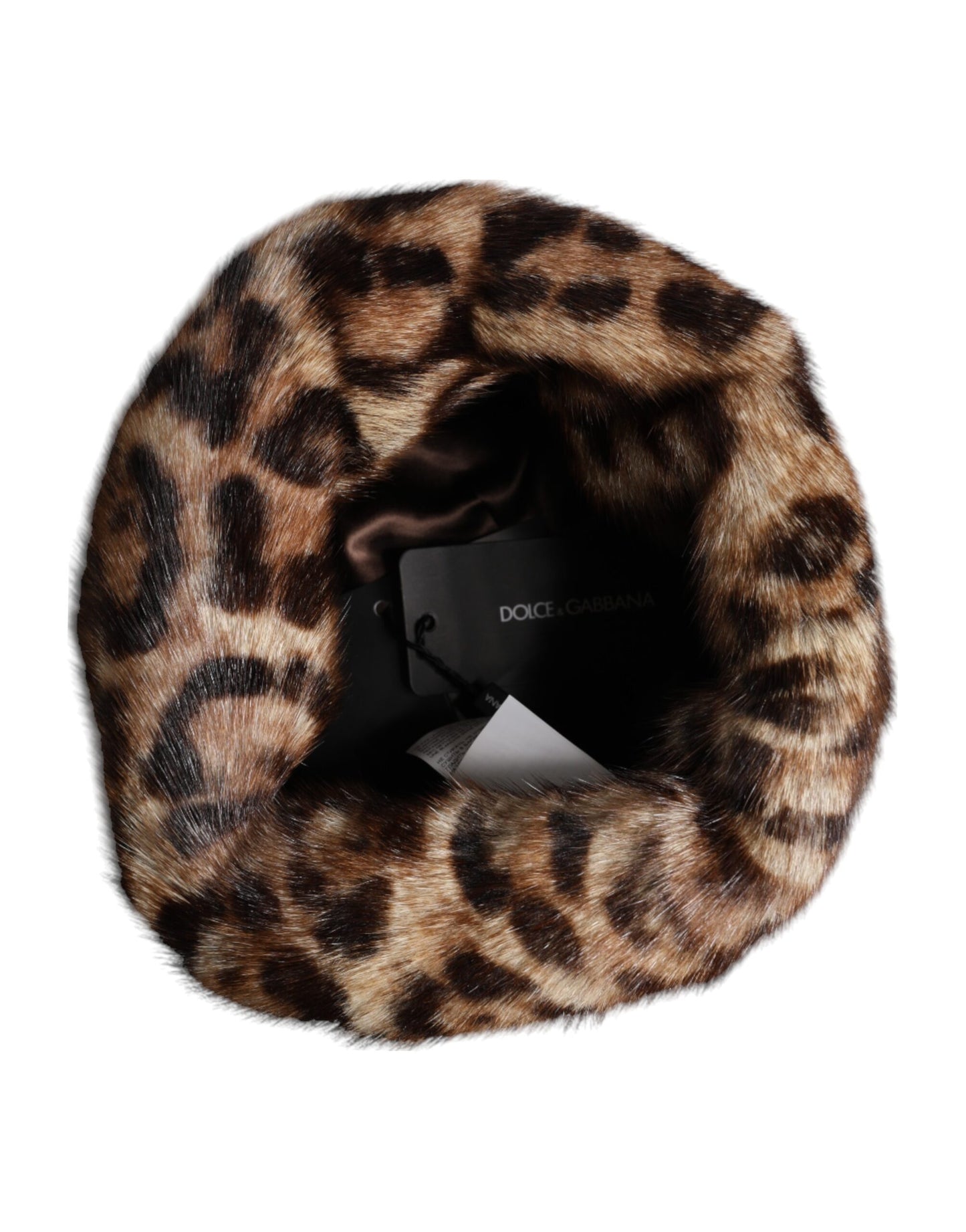 Cappello da pescatore da donna in pelliccia sintetica leopardata marrone Dolce &amp; Gabbana