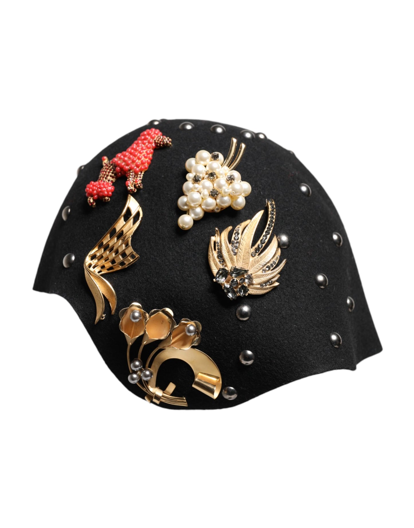 Cappello a cloche in lana nera con decorazioni multicolori Dolce &amp; Gabbana
