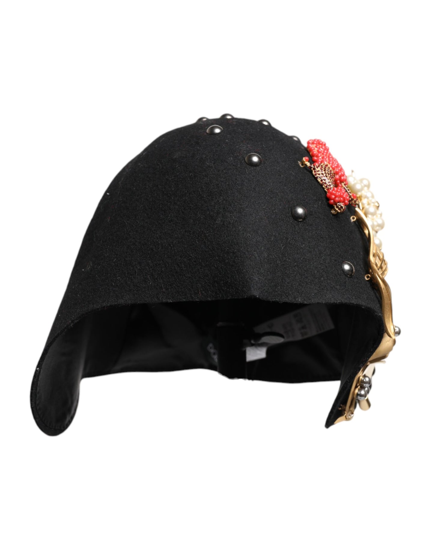 Cappello a cloche in lana nera con decorazioni multicolori Dolce &amp; Gabbana