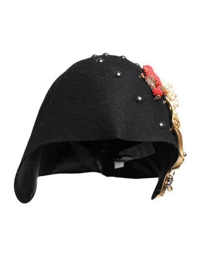 Cappello a cloche in lana nera con decorazioni multicolori Dolce &amp; Gabbana