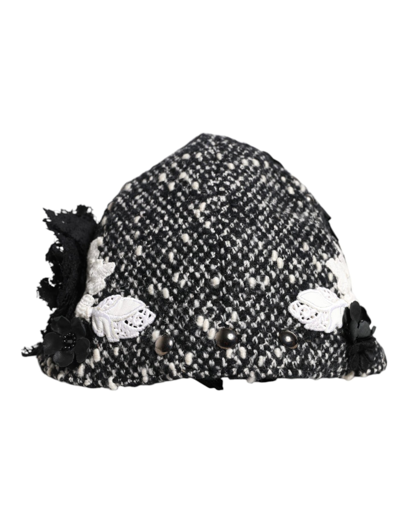 Cappello a cloche Dolce &amp; Gabbana in lana nera con decorazioni floreali bianche