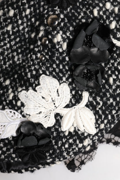 Cappello a cloche Dolce &amp; Gabbana in lana nera con decorazioni floreali bianche