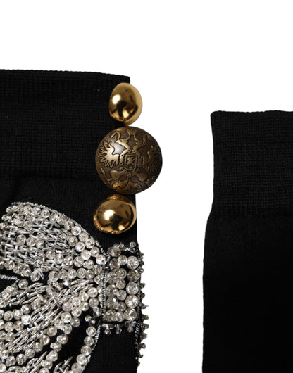 Calzini neri in maglia con decorazioni floreali in cristallo Dolce &amp; Gabbana