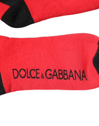 Calzini stampati in cotone elasticizzato rosso Dolce &amp; Gabbana
