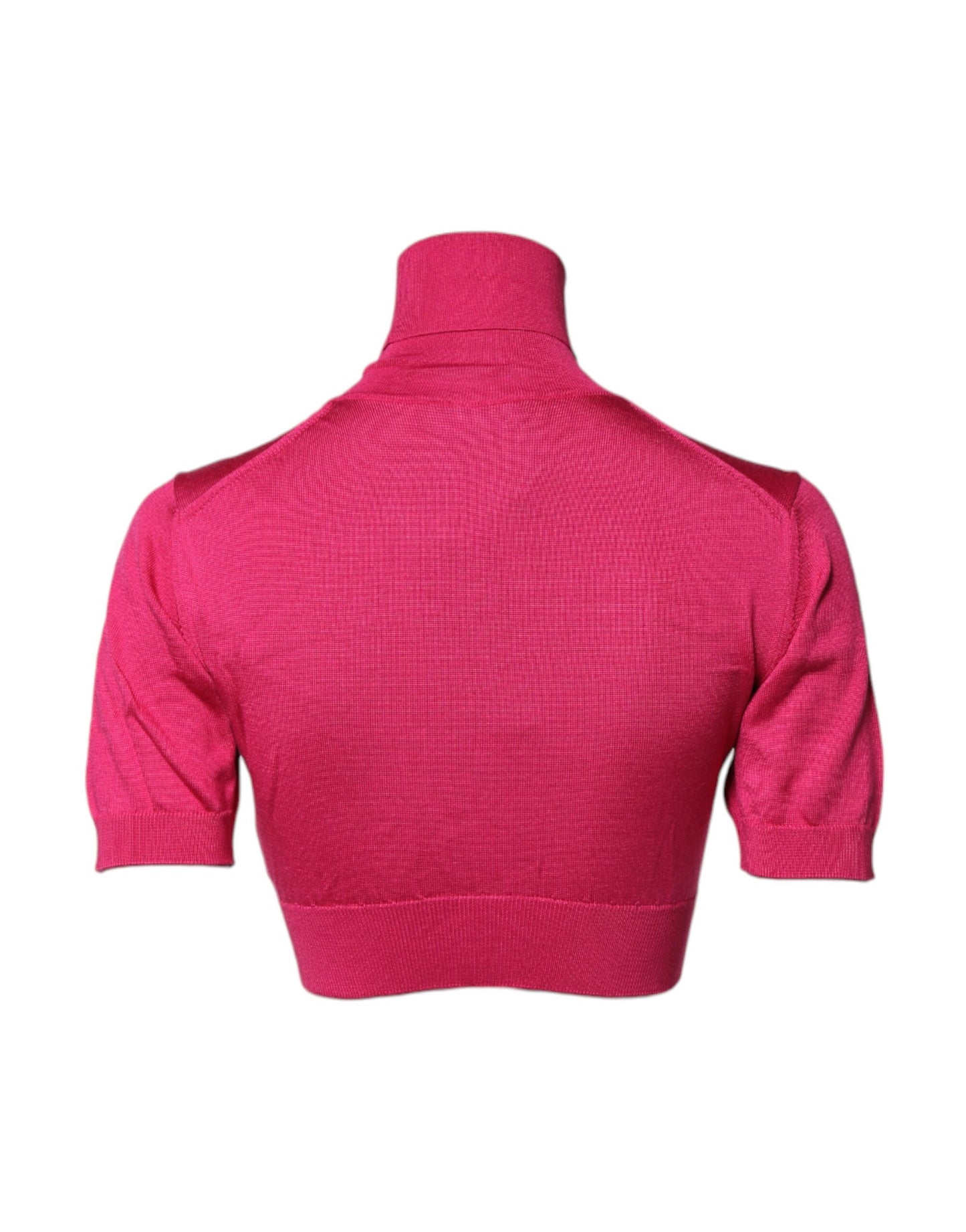 Dolce &amp; Gabbana Top corto in maglia di seta rosa con collo alto