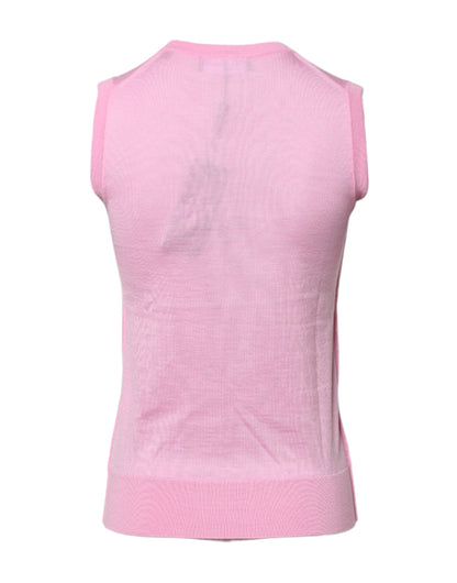 Canotta senza maniche con scollo rotondo in cashmere rosa Dolce &amp; Gabbana